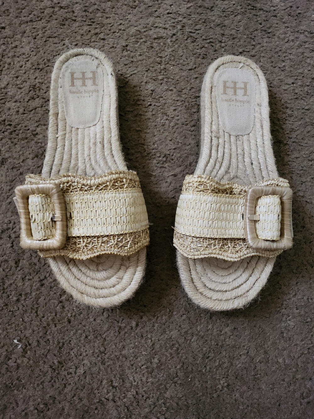 Haute Hippie Natural Raffia Buckle Slide Sandals - Cream/Tan